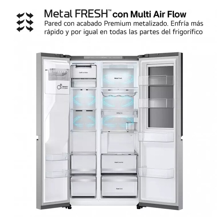 LG Frigorífico Side By side  Serie 900, Instaview Door-In-Door, con Craft Ice, Acero texturizado antihuellas.  D, 628 L, GSXE90MBDD.AMBQEUR